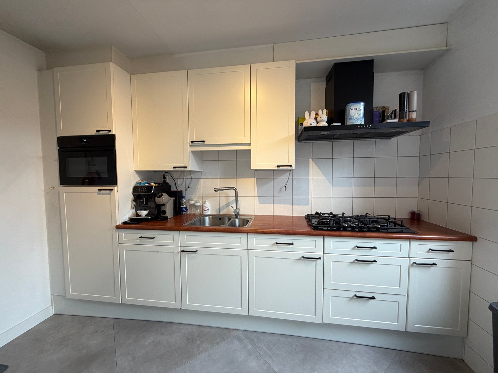 Complete keuken incl gaskookplaat, afzuigkap en koelkast, Ophalen, Gebruikt, Wit, Enkelwandige keuken