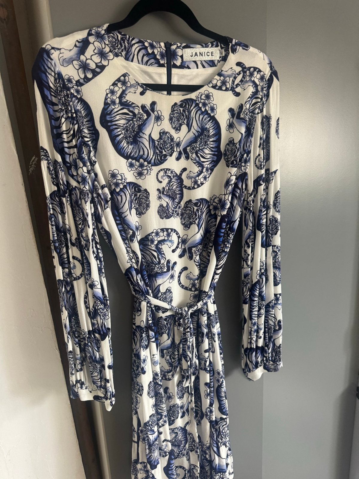 Janice Jurk met Tijgerprint en Rits op Rug, Blauw, Maat 42/44 (L), Ophalen of Verzenden, Zo goed als nieuw