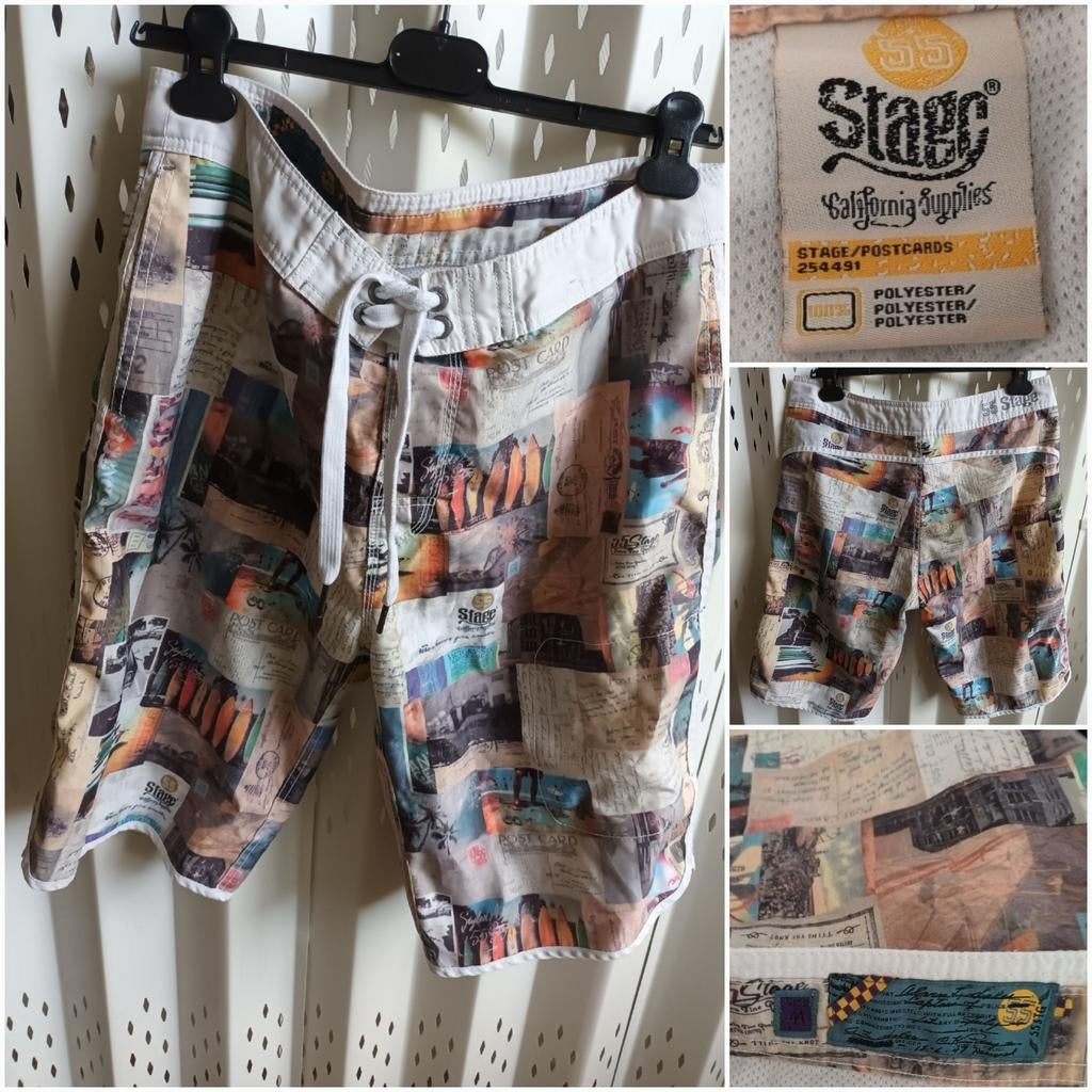 55 Stage heren zwemshorts met print koordjes klittenband M, Kleding | Heren, Maat 48/50 (M), Wit, Ophalen of Verzenden, 55 Stage