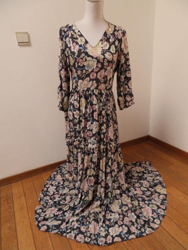 D38 YESSICA lange jurk zwart blauw roze maat 36, Kleding | Dames, Jurken, Ophalen of Verzenden, Zo goed als nieuw, Maat 36 (S)