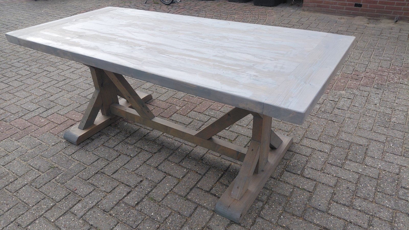 Robuuste houten kloostertafel, Ophalen, Zo goed als nieuw, Rechthoekig, Hout