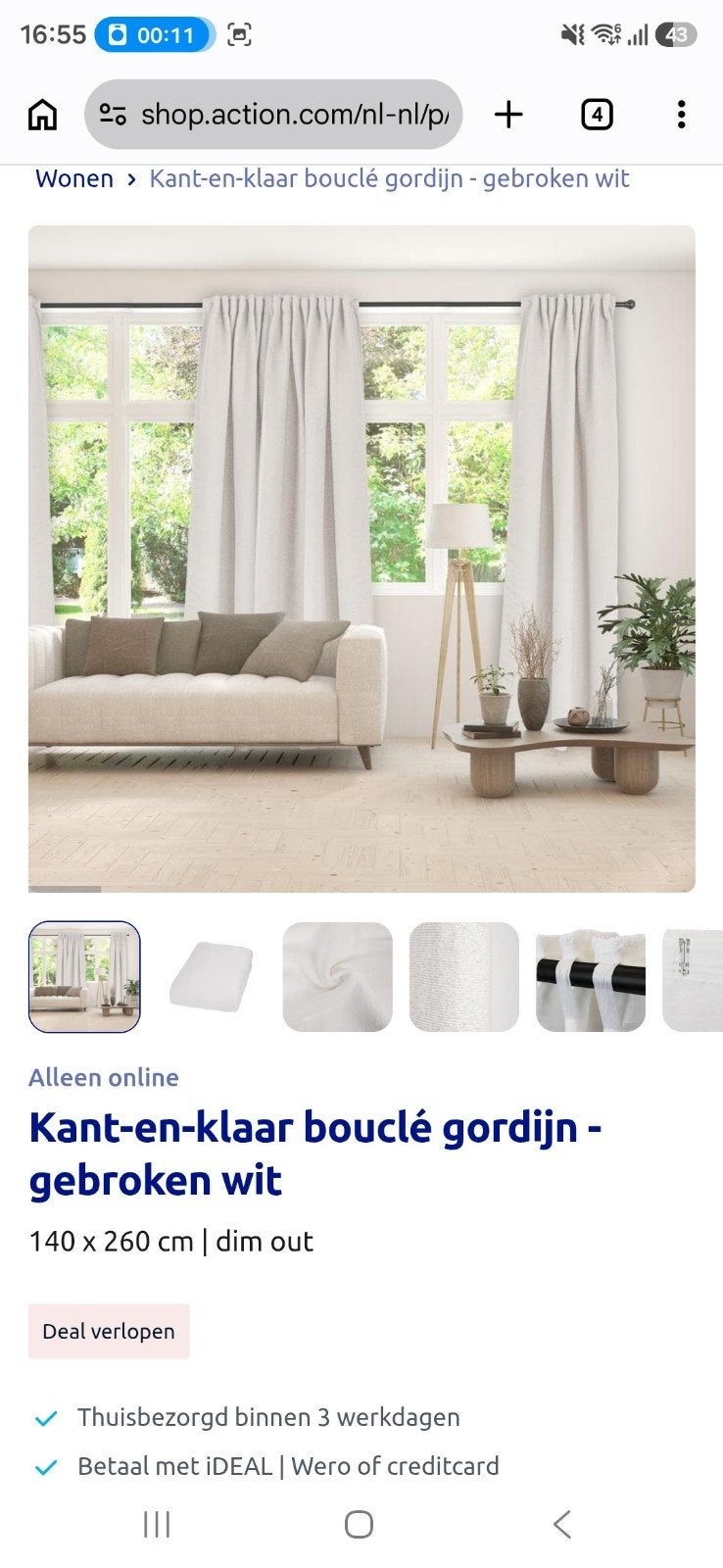 2x witte teddy gordijnen | 140x260cm | Dim out, Huis en Inrichting, Ophalen, Gordijn