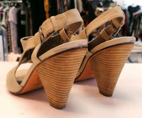Lodi leren sandaaltjes peeptoe pumps mt36 hak 10.5 nr 35258, Pumps, ., Beige, Ophalen of Verzenden
