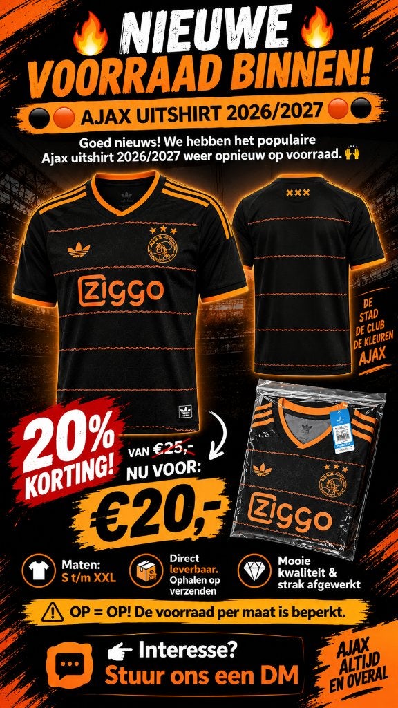 Ajax verpletterd Fortuna Sittard 20% korting S tot XXL, Adidas, Ophalen of Verzenden, Nieuw
