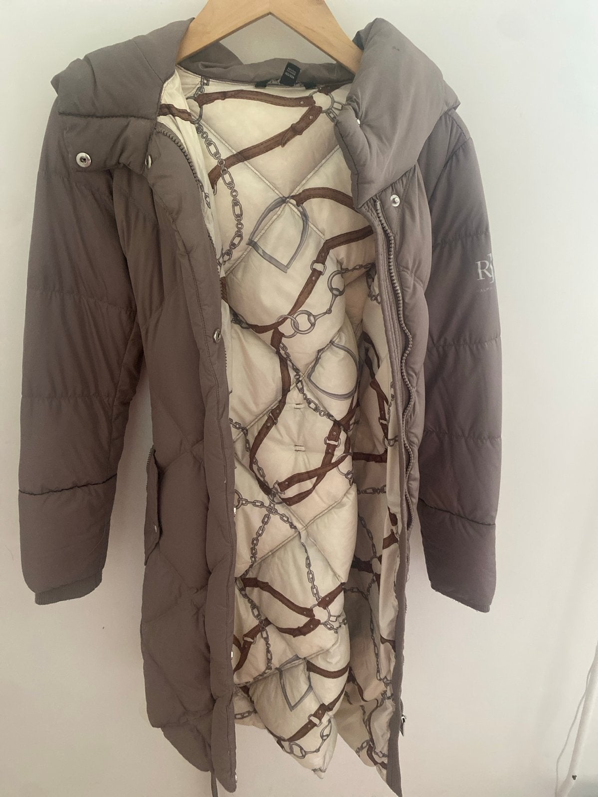 Ralph Lauren gewatteerde jas met ceintuur, Kleding | Dames, Ophalen of Verzenden, Gedragen, Maat 34 (XS) of kleiner, Bruin