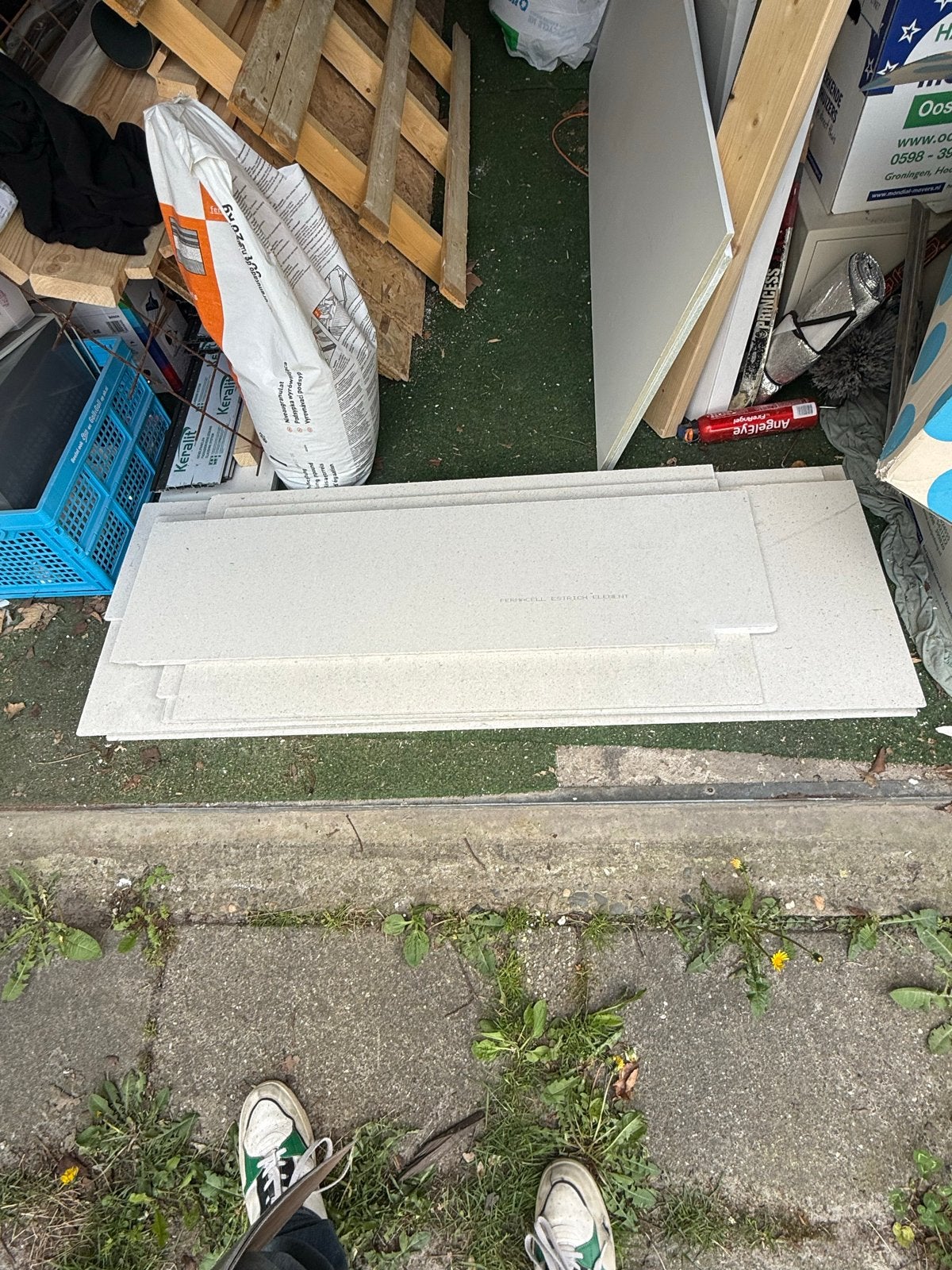 Fermacell vloerplaten, egalisatiekorrels en schroeven, Ophalen, Overige materialen, 30 cm of meer, Gebruikt