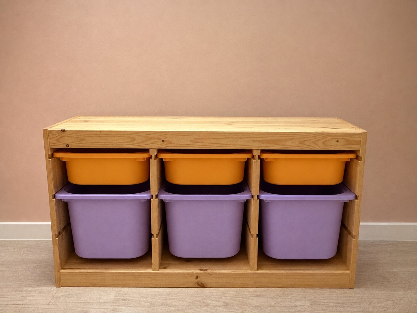 IKEA TROFAST Opbergcombinatie met 6 bakken (lila / oranje), Ophalen of Verzenden, Gebruikt, Kast