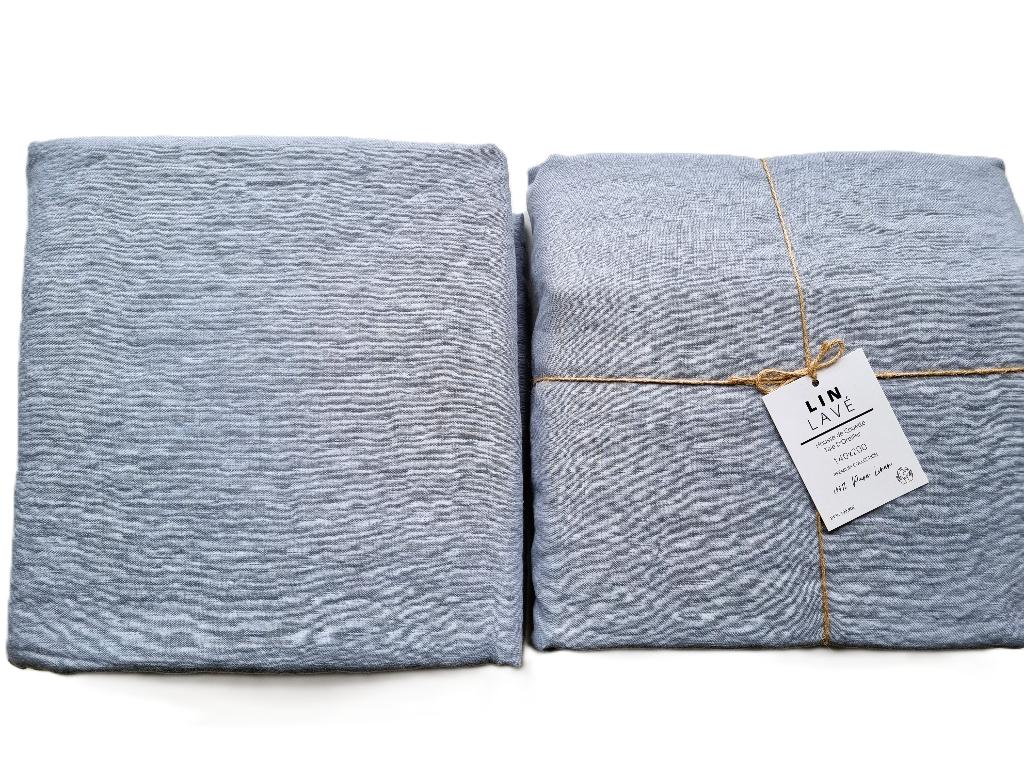 100% linnen dekbedovertrek 140x200 (set van 2) Blauw/Grijs, Eenpersoons, Blauw, Dekbedovertrek, Nieuw