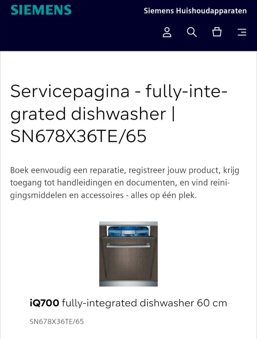 siemens IQ700 vaatwasser 7 jaar oud, Ophalen, Energieklasse A of zuiniger, Inbouw, Niet werkend