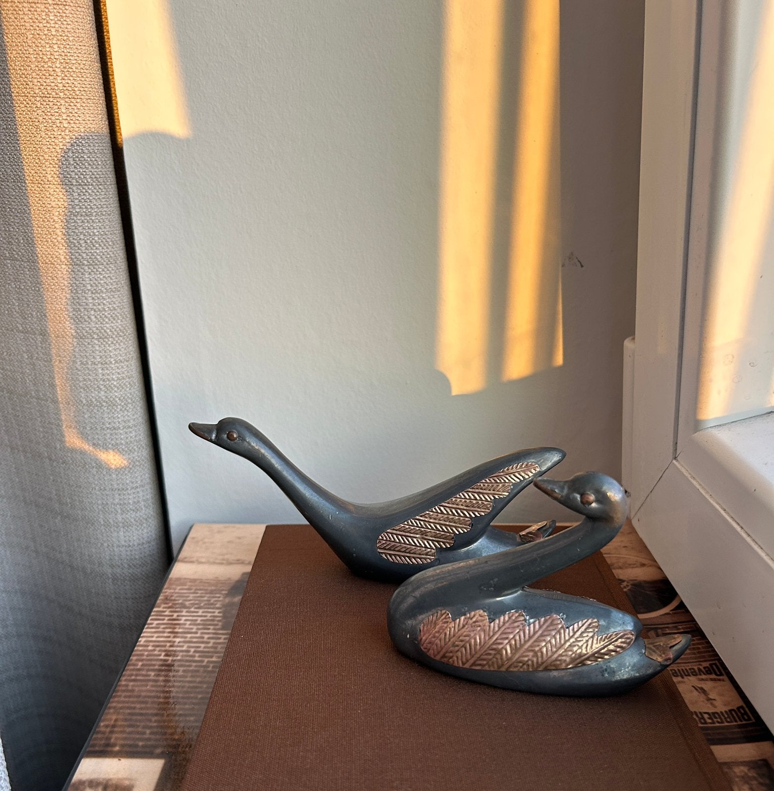 Vintage tinnen zwaantjes met koper accenten, Antiek en Kunst, Antiek | Tin, Ophalen of Verzenden