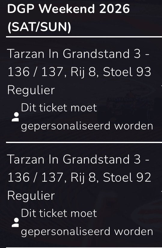 Dutch GP 2026 SAT/SUN Tarzan grandstand 3 tickets, Tickets en Kaartjes, Twee personen, Overige soorten