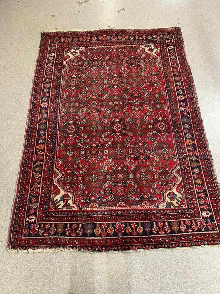 Perzische vintage handgeknoopte hamadan tapijt.maat.204X141, 200 cm of meer, Ophalen of Verzenden, Zo goed als nieuw, 200 cm of meer