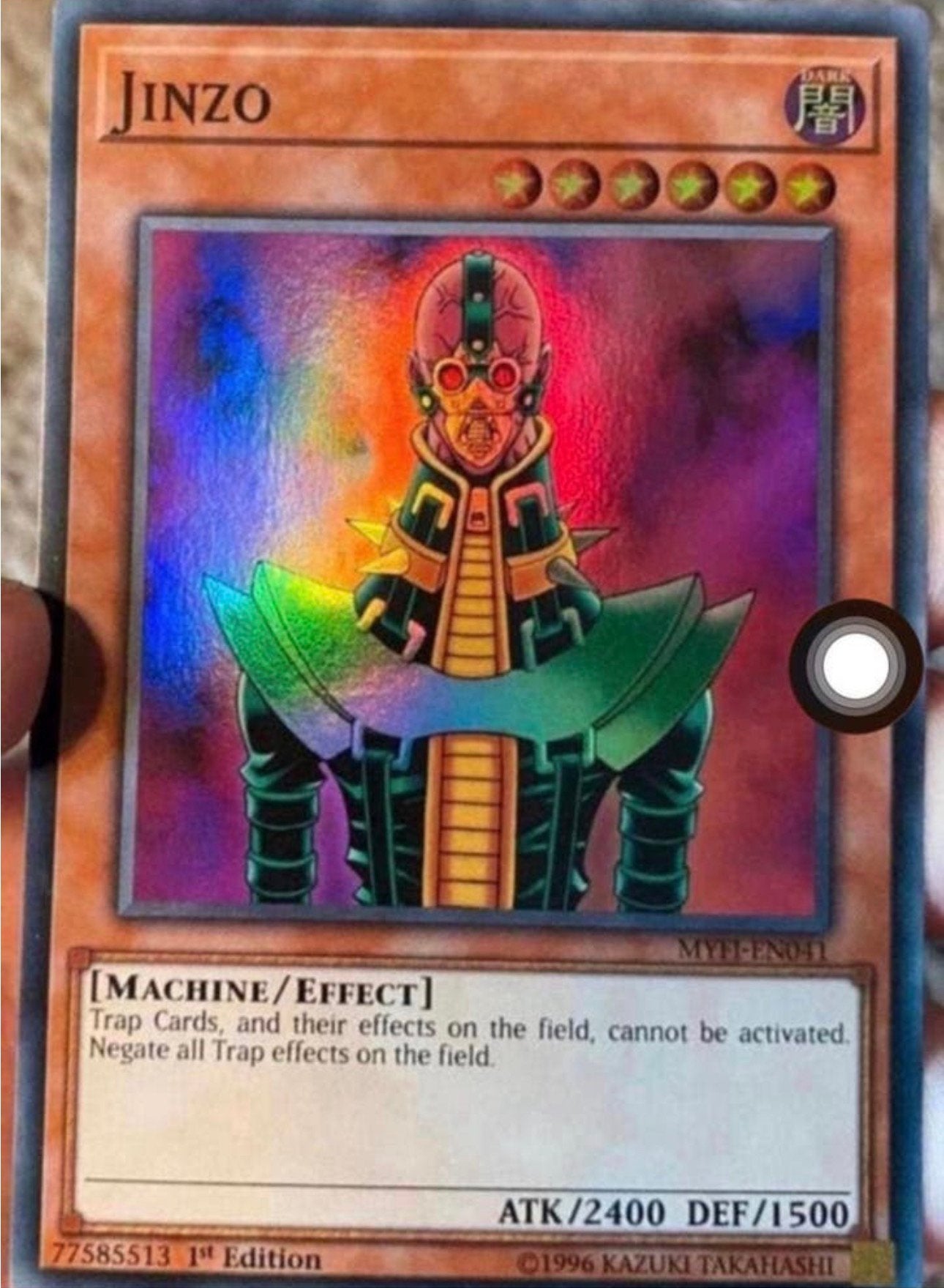 Yu-Gi-Oh! Jinzo MYFI 1st Edition M/NM !, Ophalen of Verzenden, Zo goed als nieuw, Losse kaart, Foil