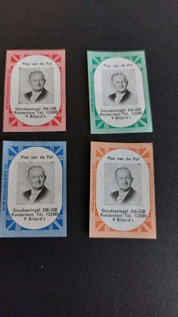 Lucifermerken Rotterdam Piet van de Pol 9 Biljard's, Verzamelen, Verzenden, Zo goed als nieuw, Luciferdoosjes of -merken