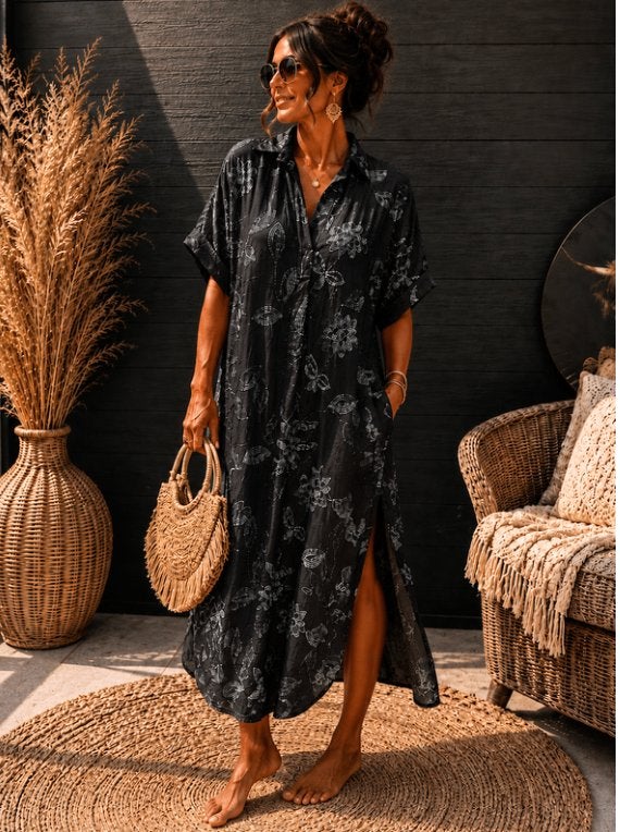 Boho Linnenlook Maxi Jurk met Bloemenborduursel, Ophalen of Verzenden, Nieuw, Maat 42/44 (L), Onder de knie