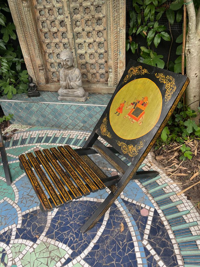 Indiase klapstoel stoel India handbeschilderd oosters India, Huis en Inrichting, Stoelen, Overige materialen, Verburgt Vintage