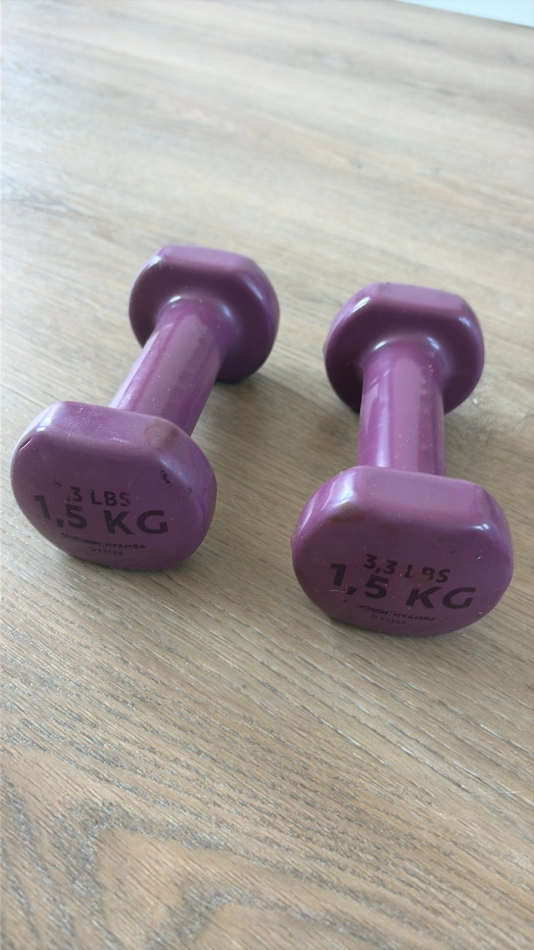 2 Domyos fittness halters van 1,5 kilo, Ophalen, Zo goed als nieuw, Halterset