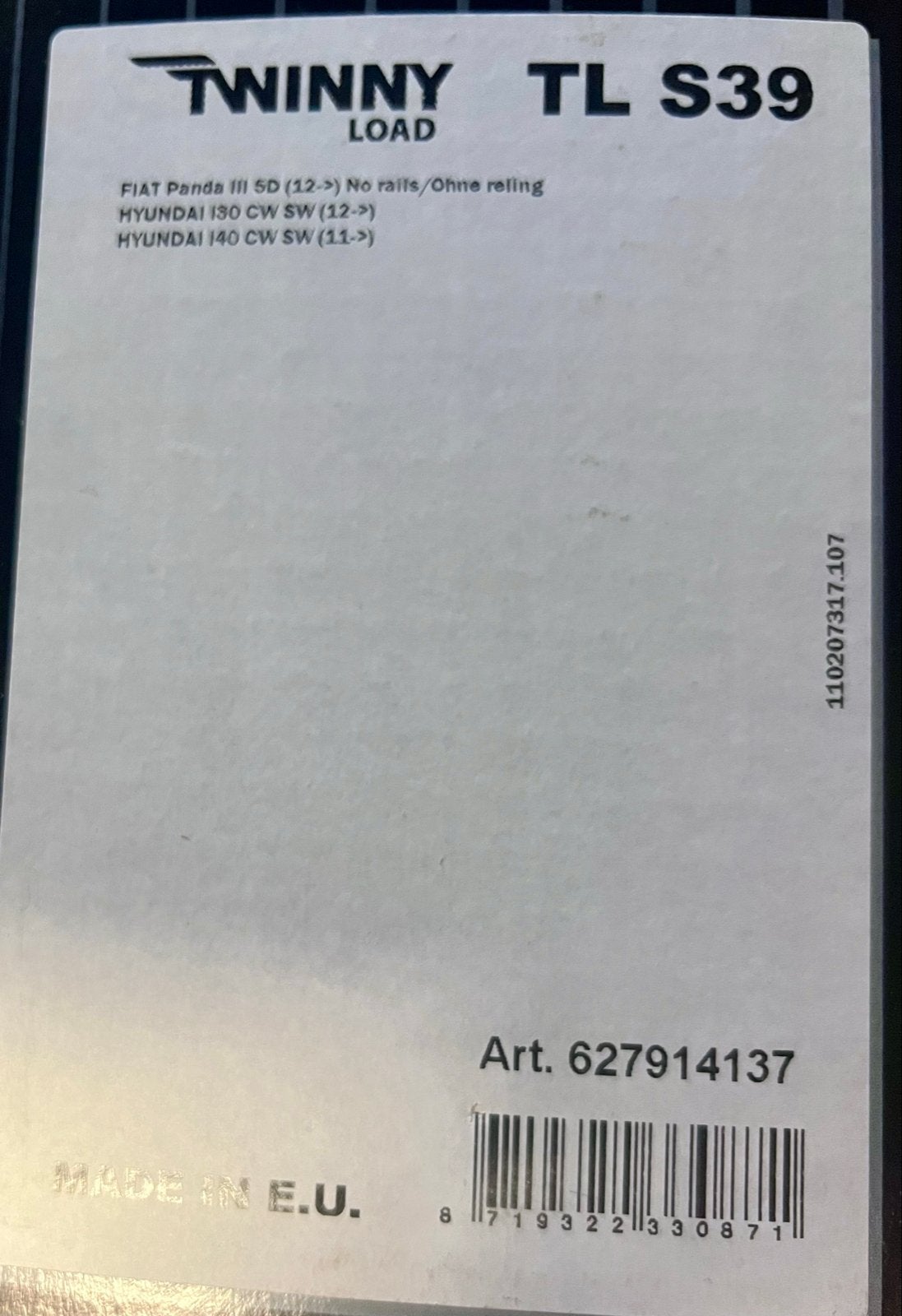 Twinny Load TL S39 Dakdragers voor Fiat Panda, Hyundai i30, Auto diversen, Ophalen, Zo goed als nieuw