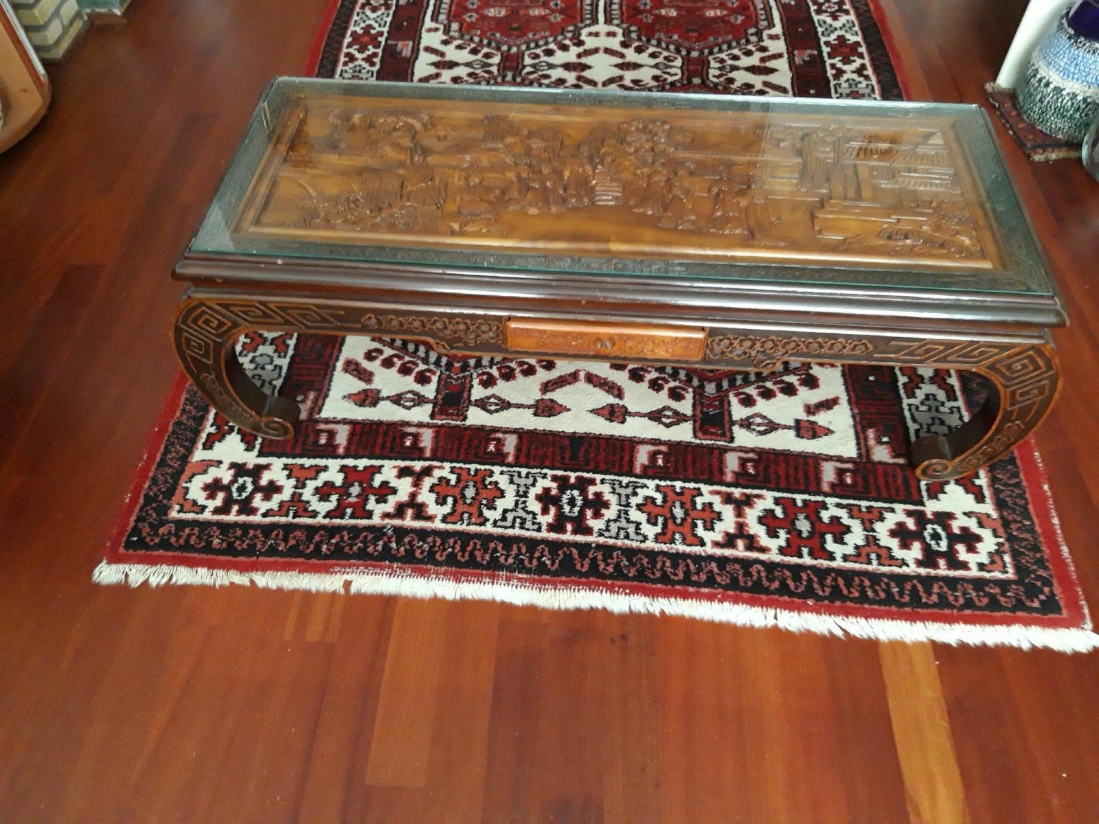 prachtige salontafel Chinees houtsnijwerk, Ophalen, Minder dan 50 cm, Gebruikt, 100 tot 150 cm
