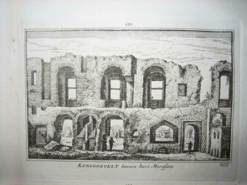 121 / Delft Ruïne Koningsveld  Kopergravure 18e Eeuw, Ophalen of Verzenden