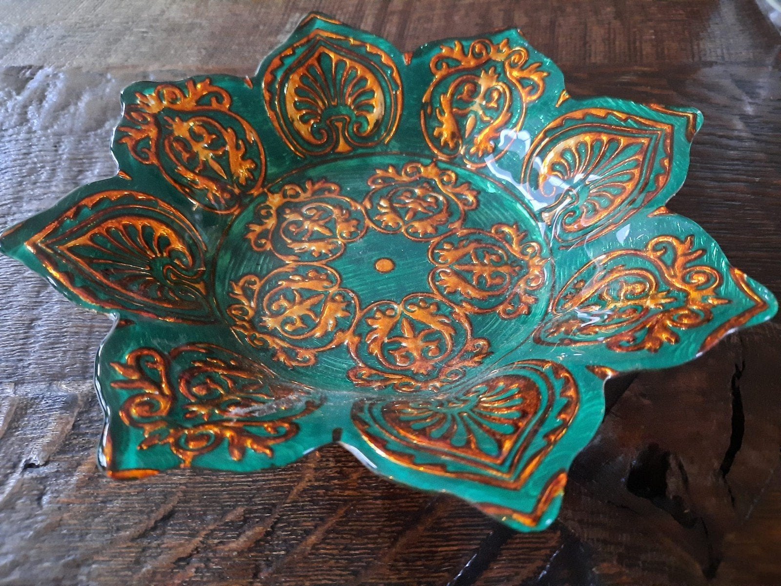 Decoratief Glazen Lotus Schaaltje - Groen met Goud & Zilver, Ophalen of Verzenden