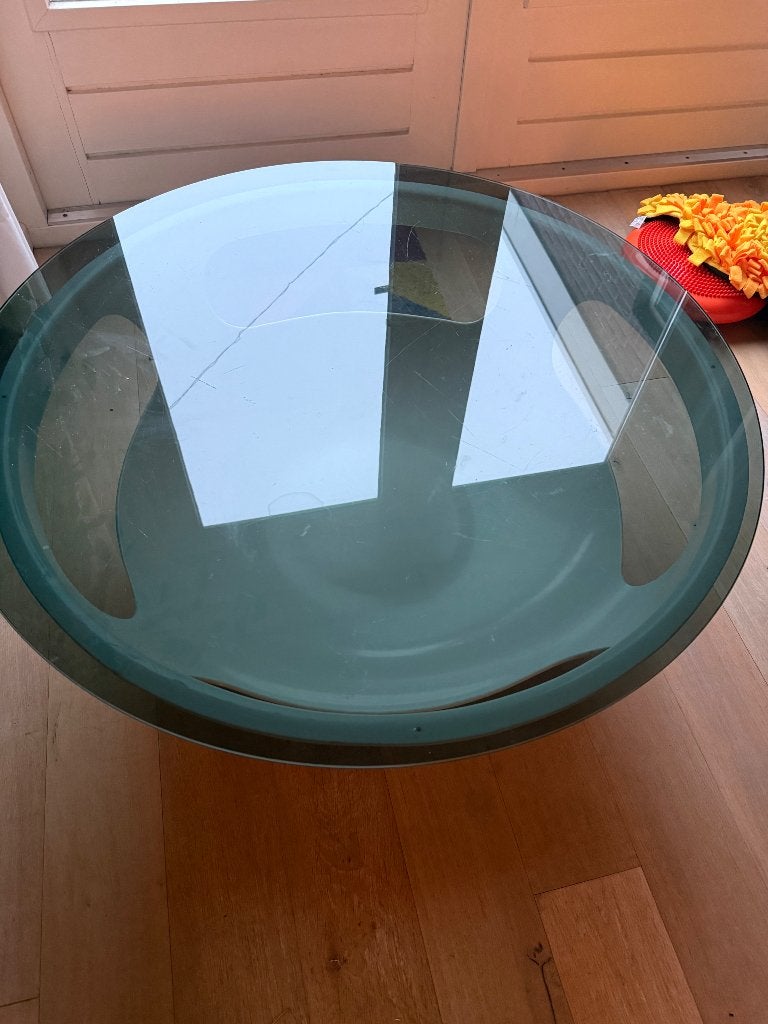 Retro/vintage tafel met glasplaat, Ophalen, Gebruikt, 50 tot 100 cm, Retro en vintage
