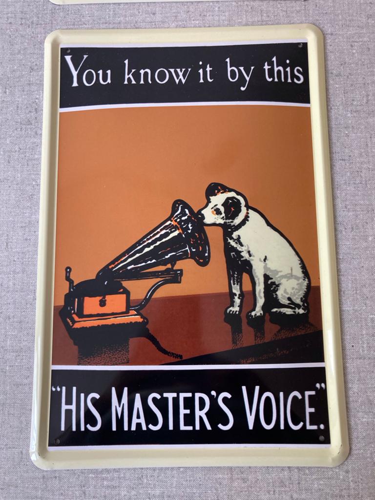 Nostalgisch Blikken Reclamebord - His Master's Voice, Ophalen of Verzenden, Nieuw, Reclamebord