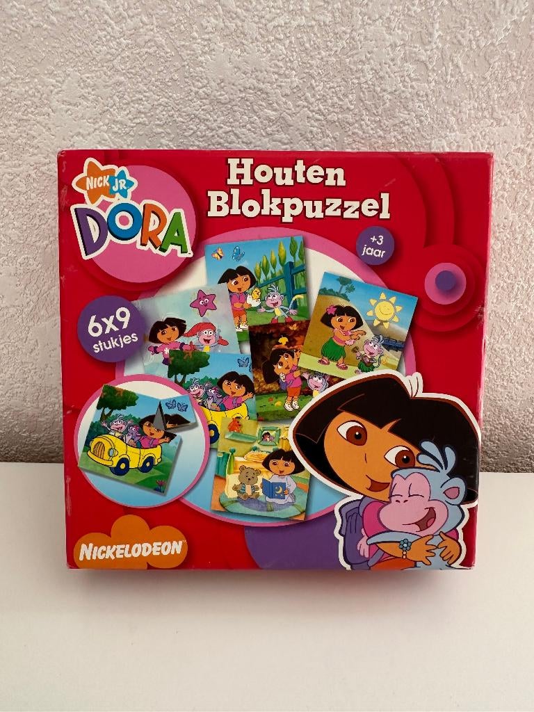 Houten Dora the Explorer blokjespuzzel, 9 stukjes, 6 puzzels, Ophalen of Verzenden, Zo goed als nieuw, Van hout, 4 tot 6 jaar