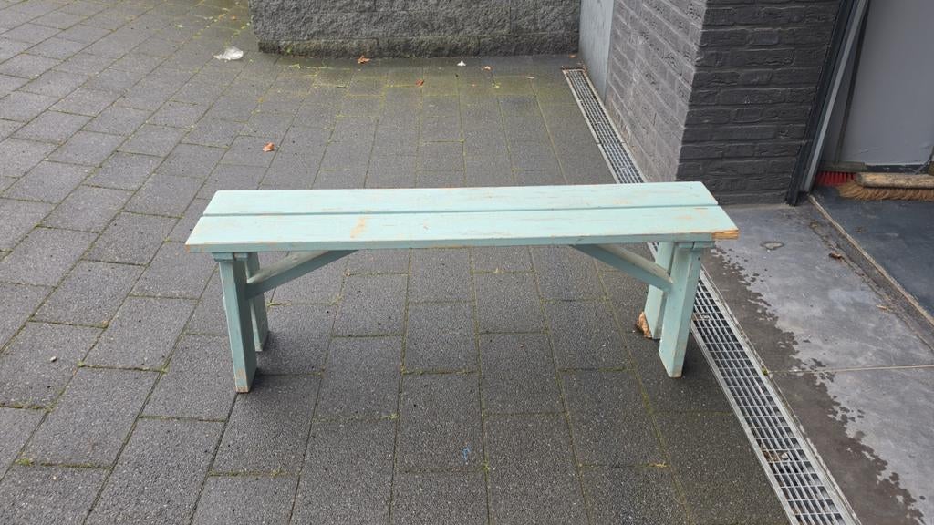 Vintage bankje 120cm lang, mintgroen, Ophalen