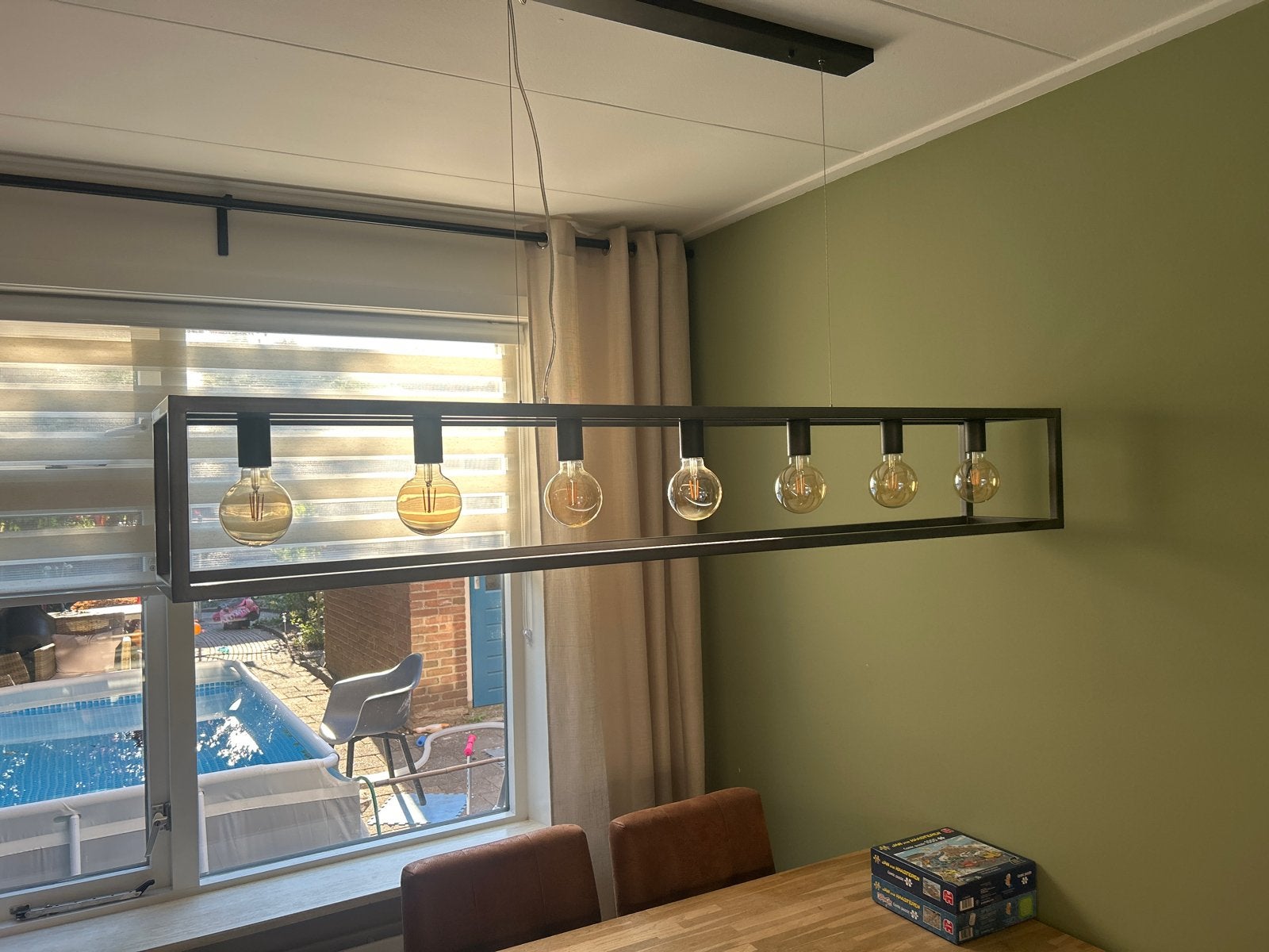 Moderne hanglamp met 7 lichtpunten - Industrieel design, Ophalen, Zo goed als nieuw, Metaal, E27 (groot)