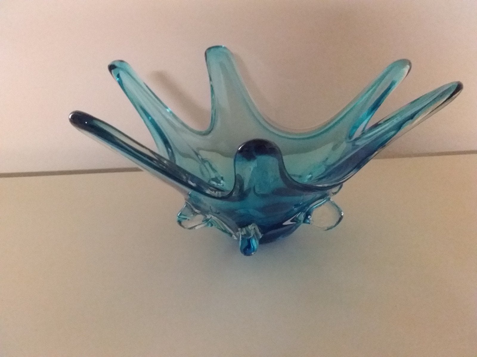 Grote vintage Murano glazen schaal blauw glas 4 kg 24x44 cm, Ophalen of Verzenden