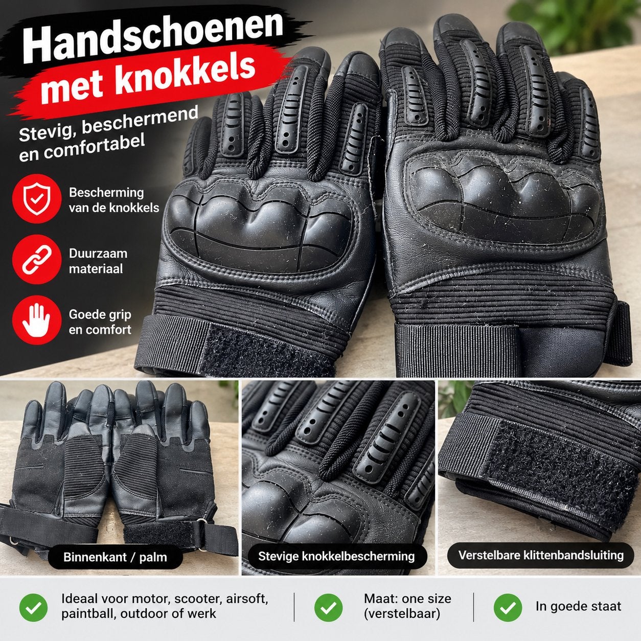 Zwarte beschermhandschoenen met harde knokkelbescherming, Ophalen, Tweedehands, Handschoenen