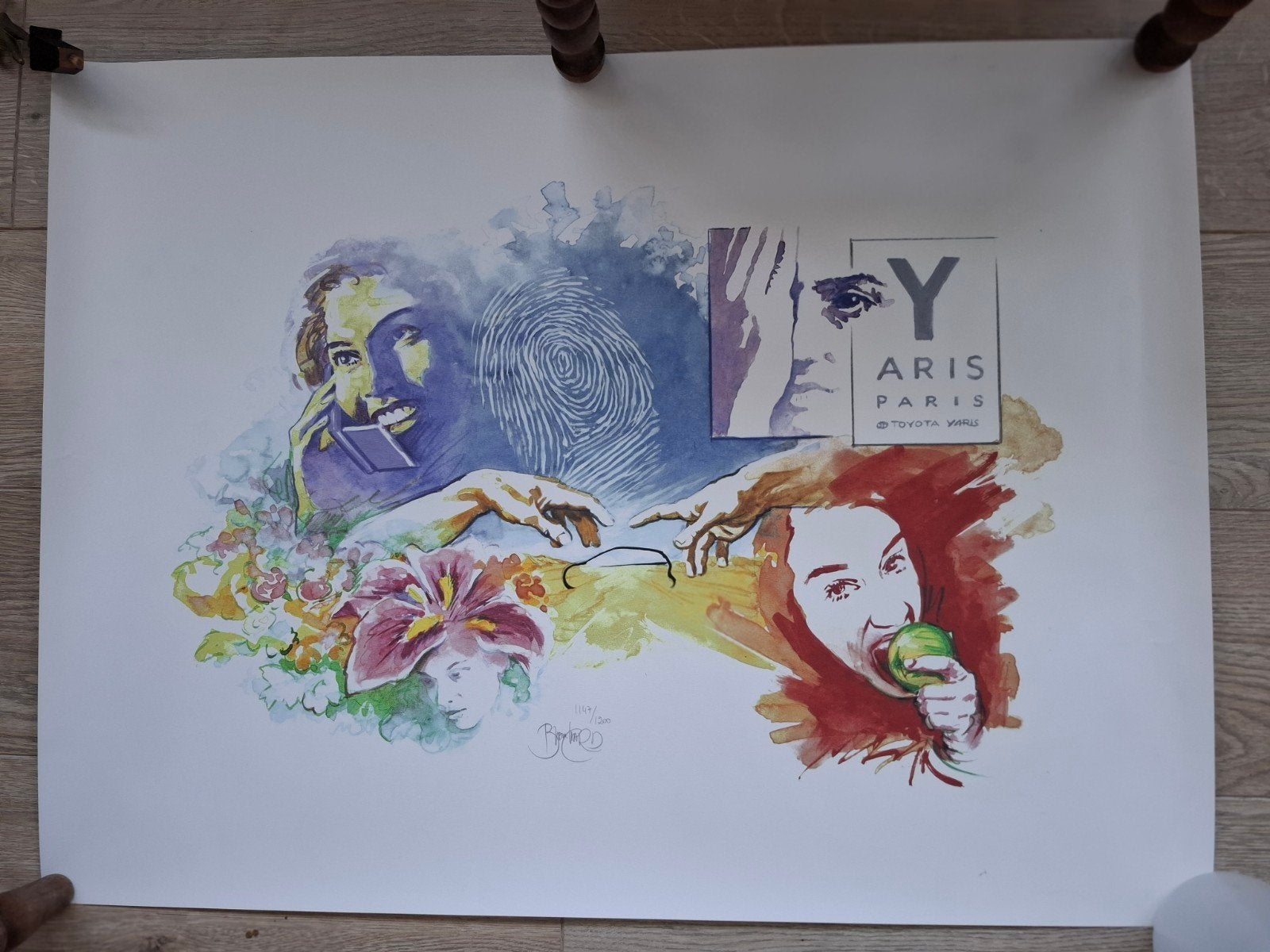 Toyota Yaris, gesigneerde en genummerde poster. € 5,--, Ophalen of Verzenden, Nieuw, Toyota