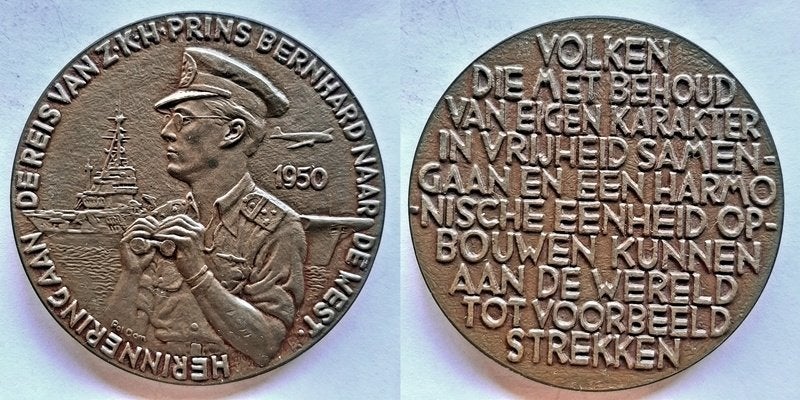 Penning Prins Bernhard 1950 VPK, Verzenden, Brons, Nederland