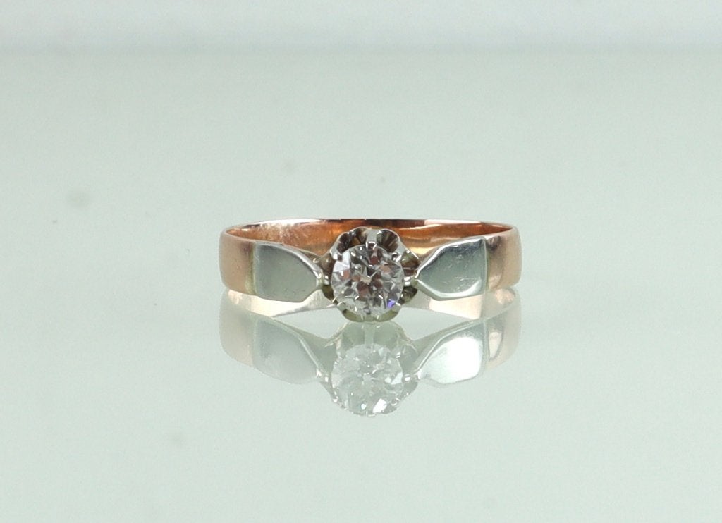 Antieke gouden solitair ring oud slijpsel diamant, Ophalen of Verzenden, Goud, Ring, Met edelsteen