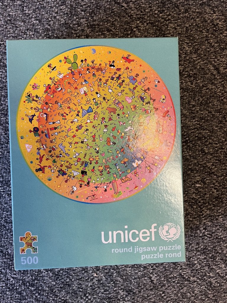 legpuzzel rond 500 stukjes, Unicef, Hobby en Vrije tijd, Ophalen of Verzenden, 500 t/m 1500 stukjes, Zo goed als nieuw, Legpuzzel