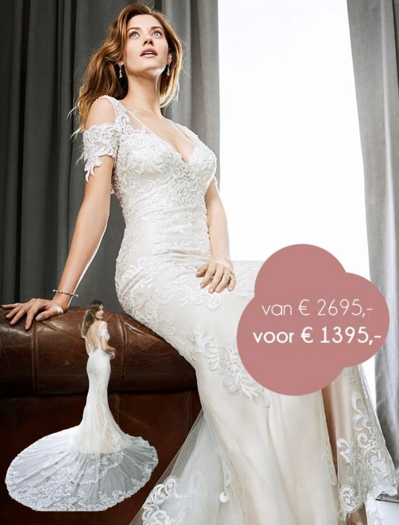 Nieuwe bruidsjurk maat 36/38 prachtige jurk en sleep, Trouwjurk, Hartenvrouw Almere, Wit, Nieuw