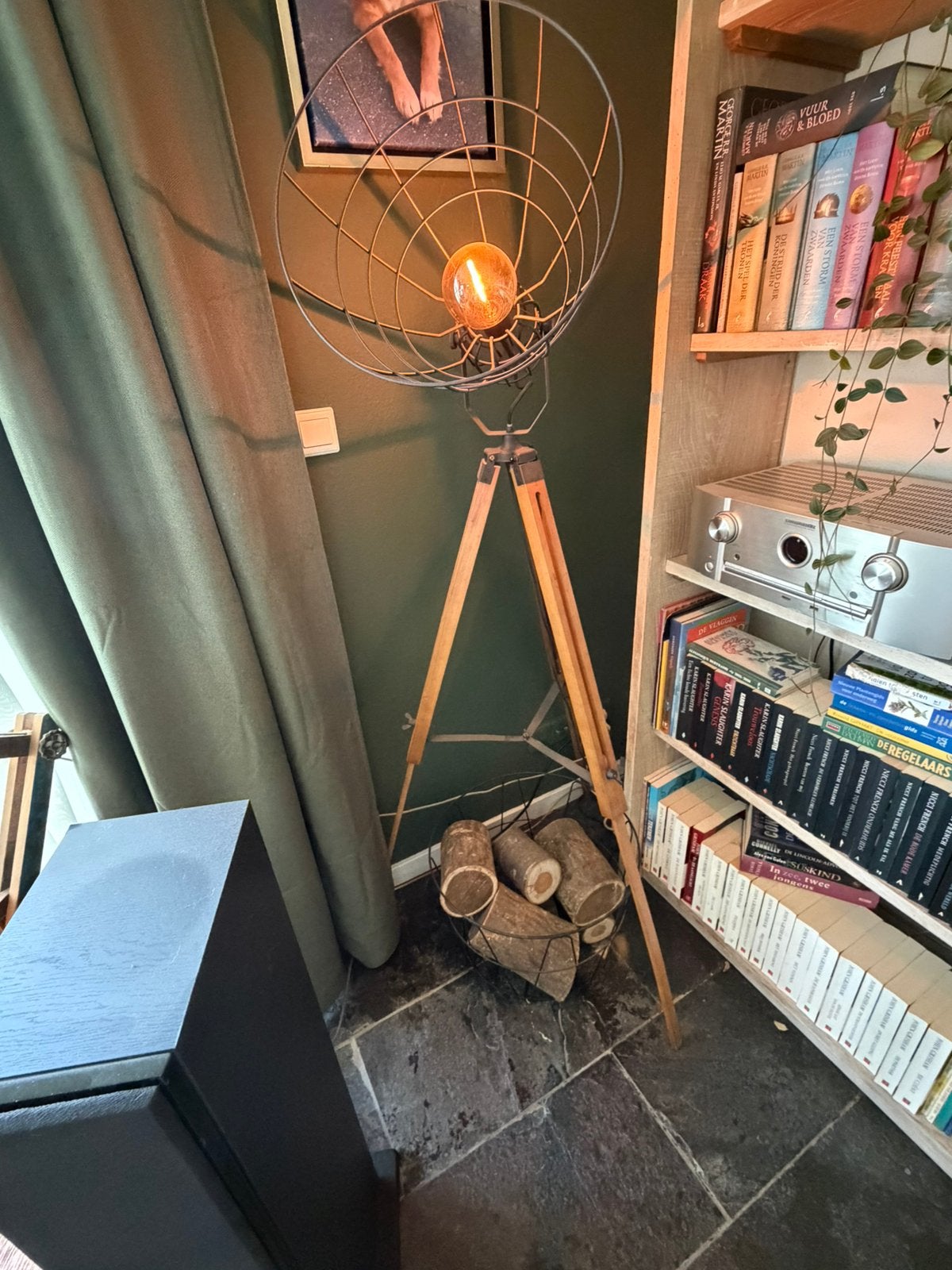 Twee staande vloerlampen in hoogte verstelbaar, Ophalen, Gebruikt, Hout, 150 tot 200 cm
