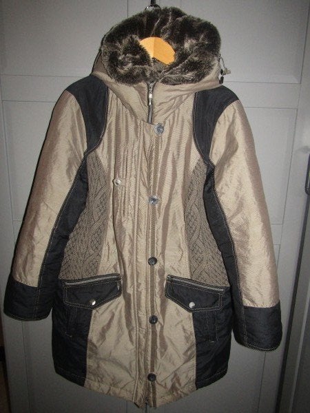 G676 District mt 46 winterjas taupe zwart, Verzenden, Zwart, Maat 46/48 (XL) of groter, Zo goed als nieuw