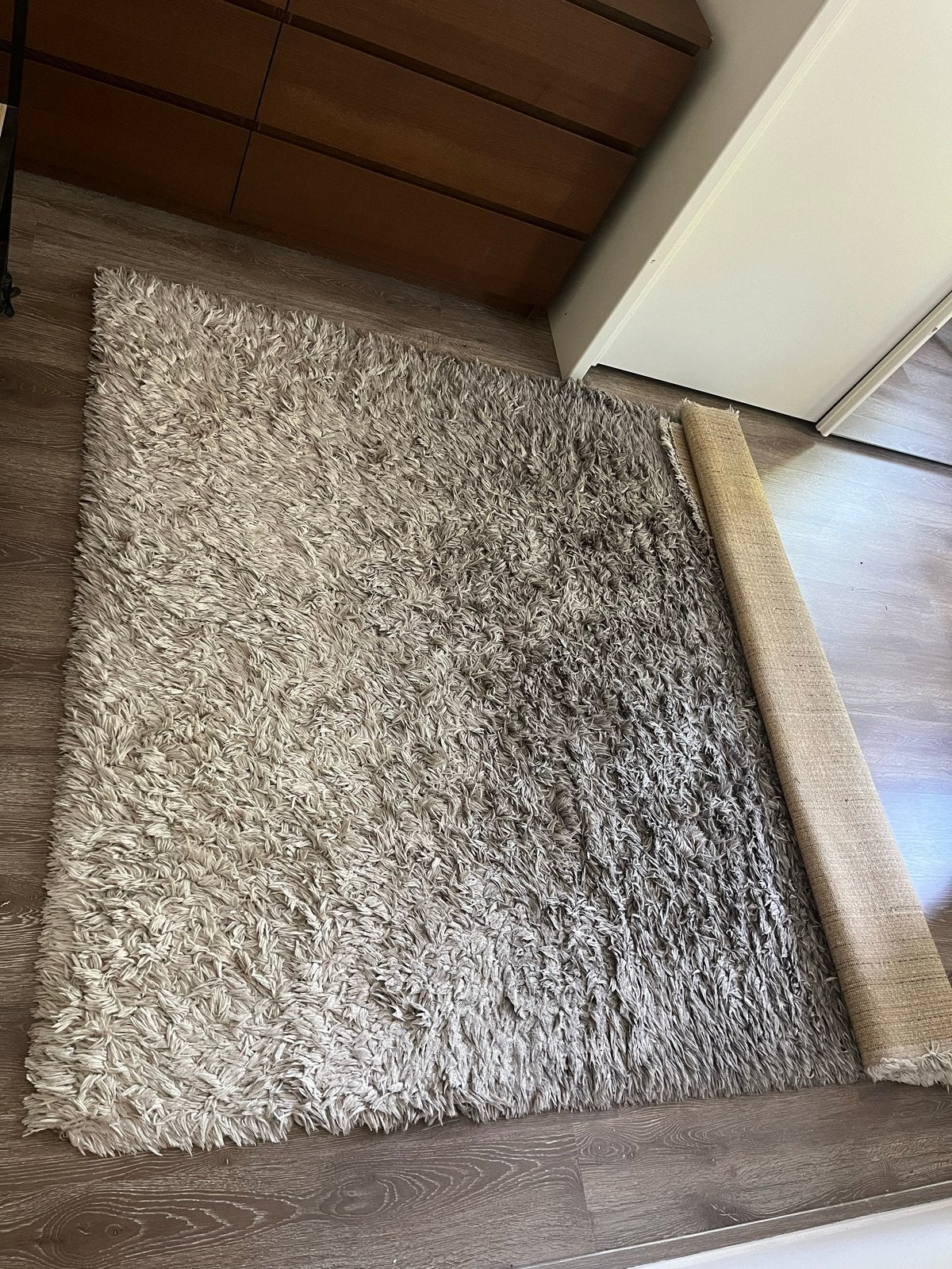 Fluffy tapijt, grijs/beige, ca. 200x150 cm, Ophalen, Gebruikt, 150 tot 200 cm, Grijs