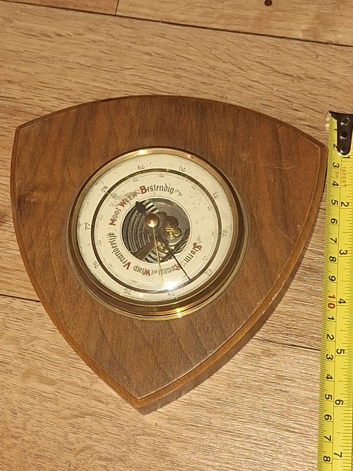 Antieke Barometer op Houten Plaat - Mooi Weer, Bestendig, Ophalen of Verzenden, Gebruikt, Barometer