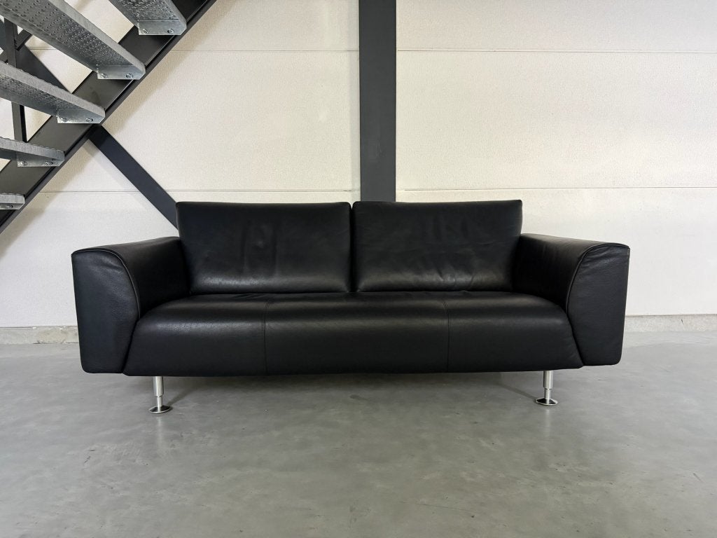 Rolf Benz 250 – Zwart Leder – Uitstekende staat, Ophalen, 150 tot 200 cm, Driepersoons, 75 tot 100 cm