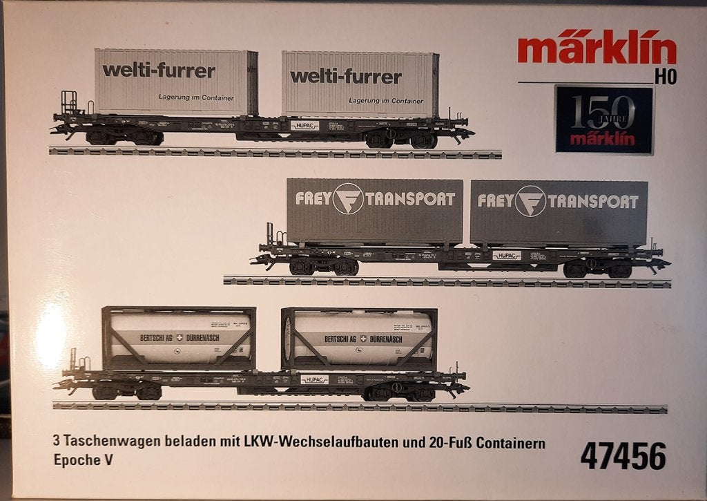 Märklin 47456 Set met drie ''Hupac'' goederenwagons ., Hobby en Vrije tijd, Wisselstroom, Locomotief, Ophalen of Verzenden, Zo goed als nieuw