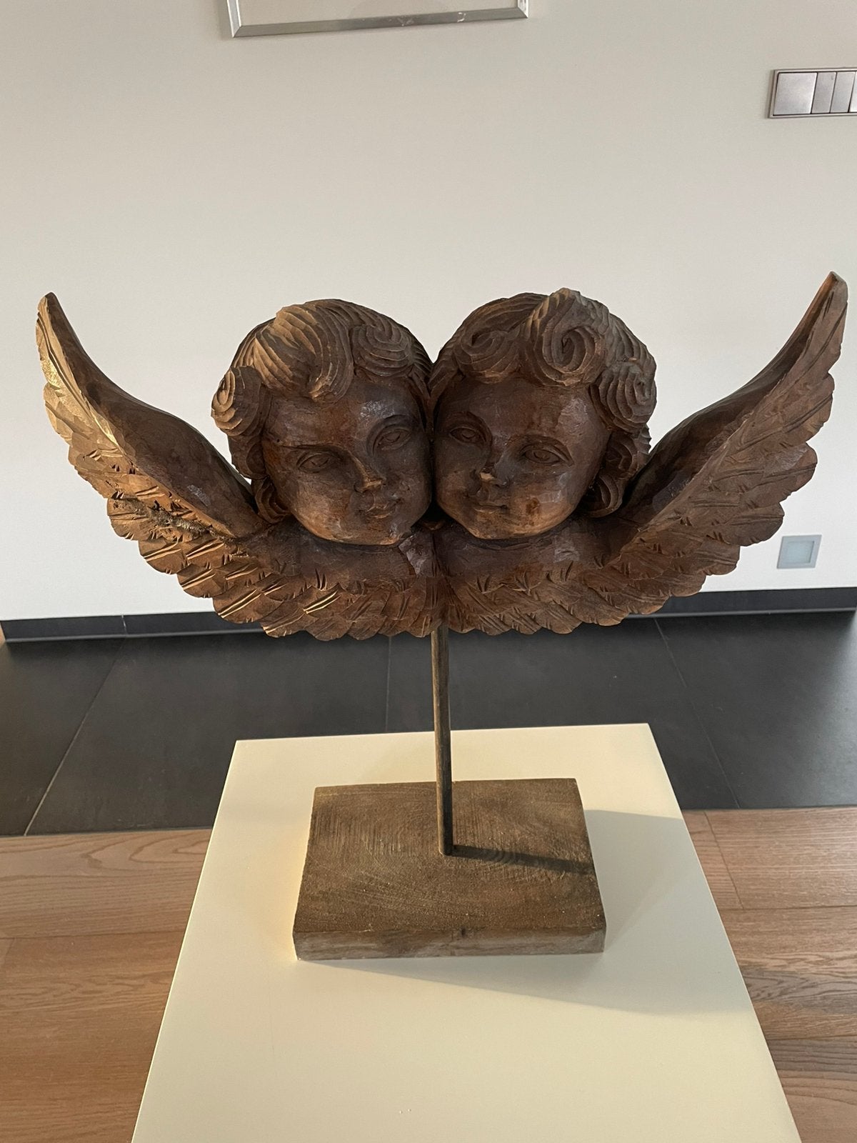 Engelenhoofden, Antiek en Kunst, Kunst | Beelden en Houtsnijwerken, Ophalen, 20 - 50 cm, Hout, Bruin