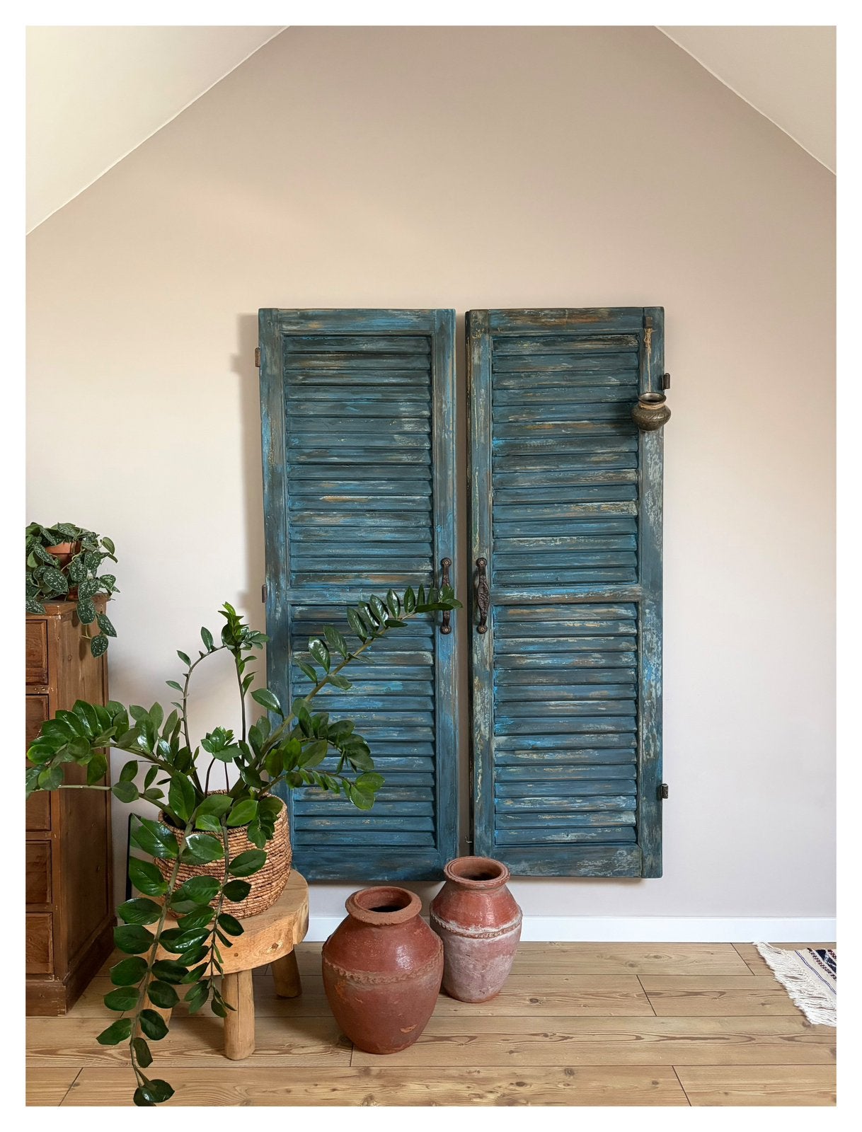 Originele massief houten Louvre luiken XXL |Set van 2 |uniek, Ophalen, Hout, 114 cm, Wandbord of Wandpaneel