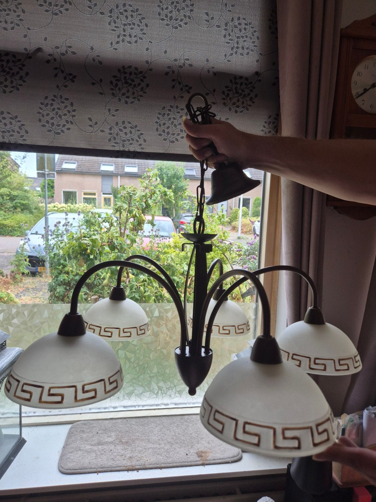 lamp met 5 armen en Grieks motief, Ophalen, Gebruikt, E14 (klein), Vintage, Klassiek