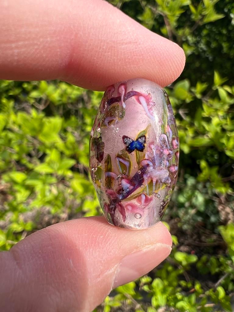 Handgemaakte glaskraal met Murano glas en vlinder, Overige merken, Glas of Kristal, Nieuw, Ophalen of Verzenden