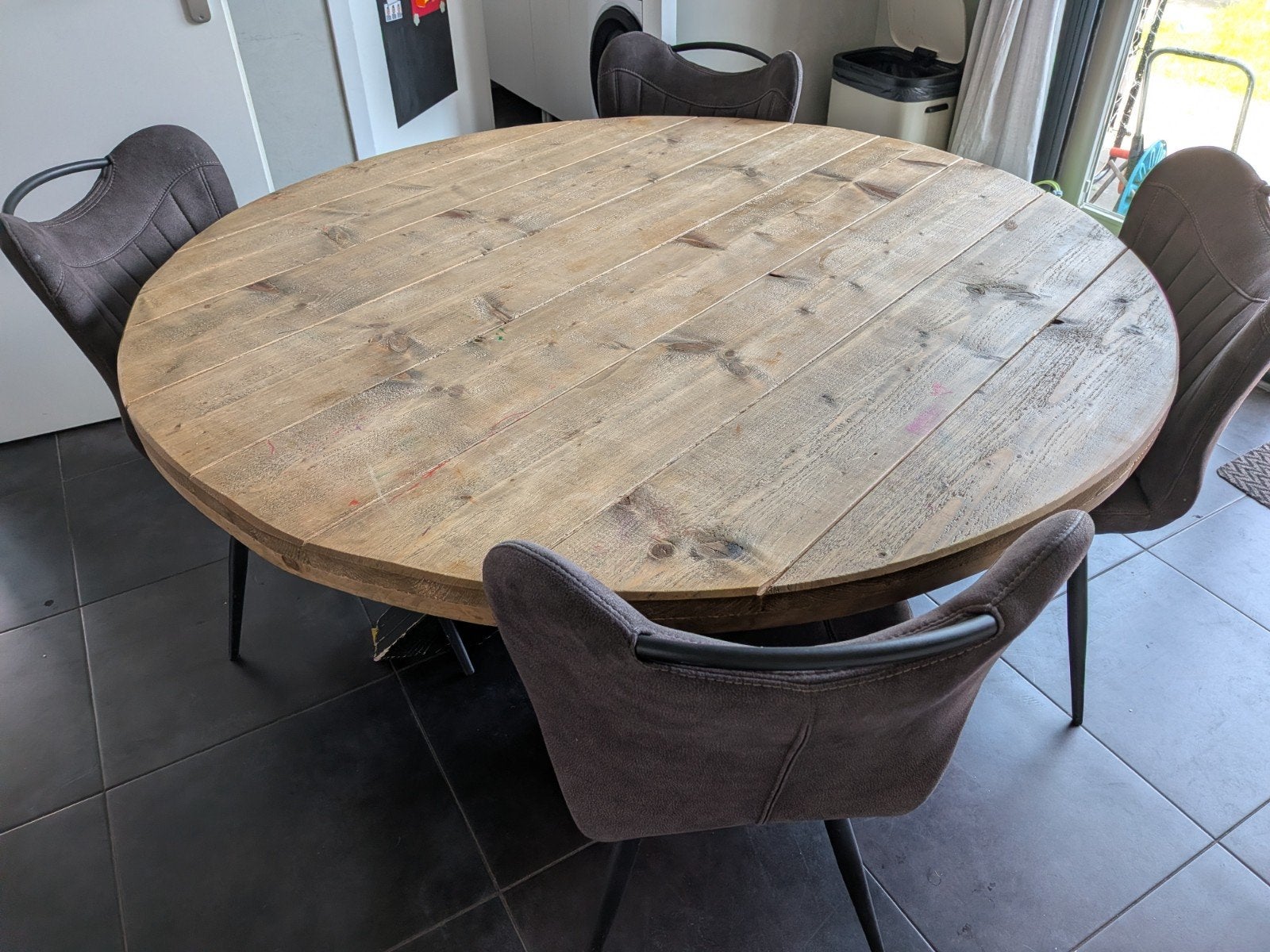 Steigerhouten ronde keukentafel - 150cm diameter, Huis en Inrichting, Tafels | Eettafels, Ophalen, Gebruikt, 150 tot 200 cm, Rond