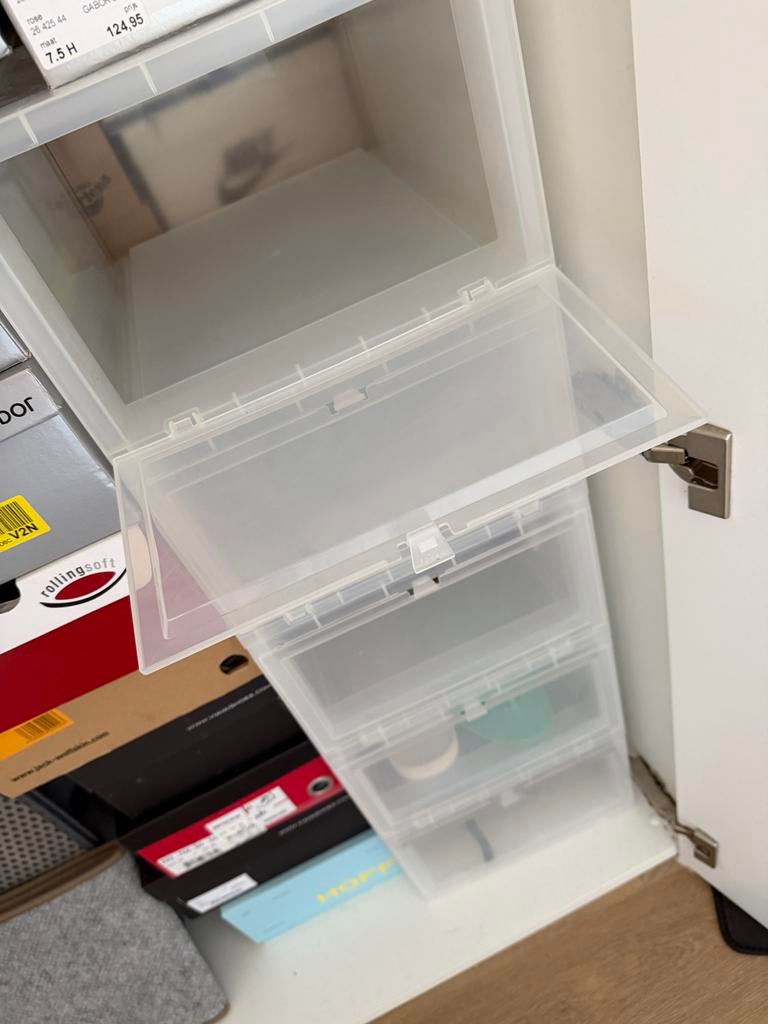 5 transparante schoenenboxen - goede staat, Ophalen, Zo goed als nieuw