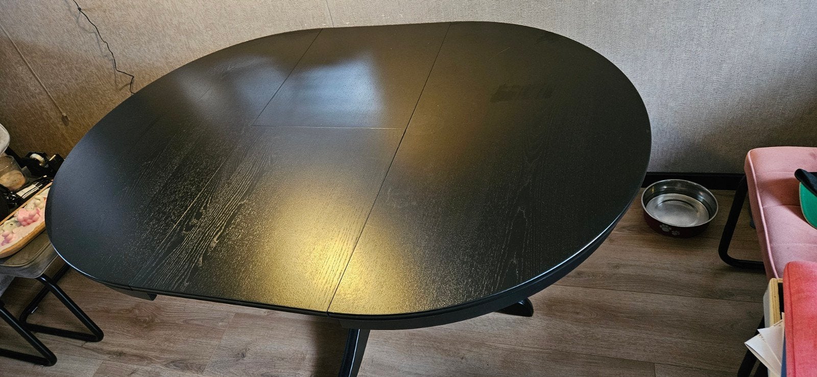 IKEA INGATORP uitschuifbare eettafel - Zwart met 4 stoelen, Ophalen, Gebruikt, 100 tot 150 cm, Klassiek, Tijdloos